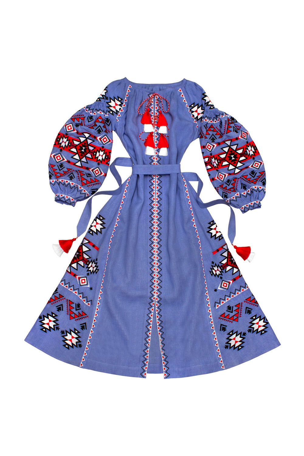 Buy Folk Festival Linen long Blue Ukrainian Vyshyvanka dress, Boho Hippie Comfortable embroidered dress